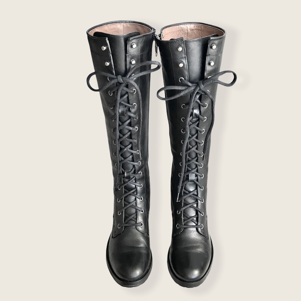 Frye Melissa Tall Black Genuine Leather LaceUp Knee High Vintage Equestrian Boot - Picture 9 of 15